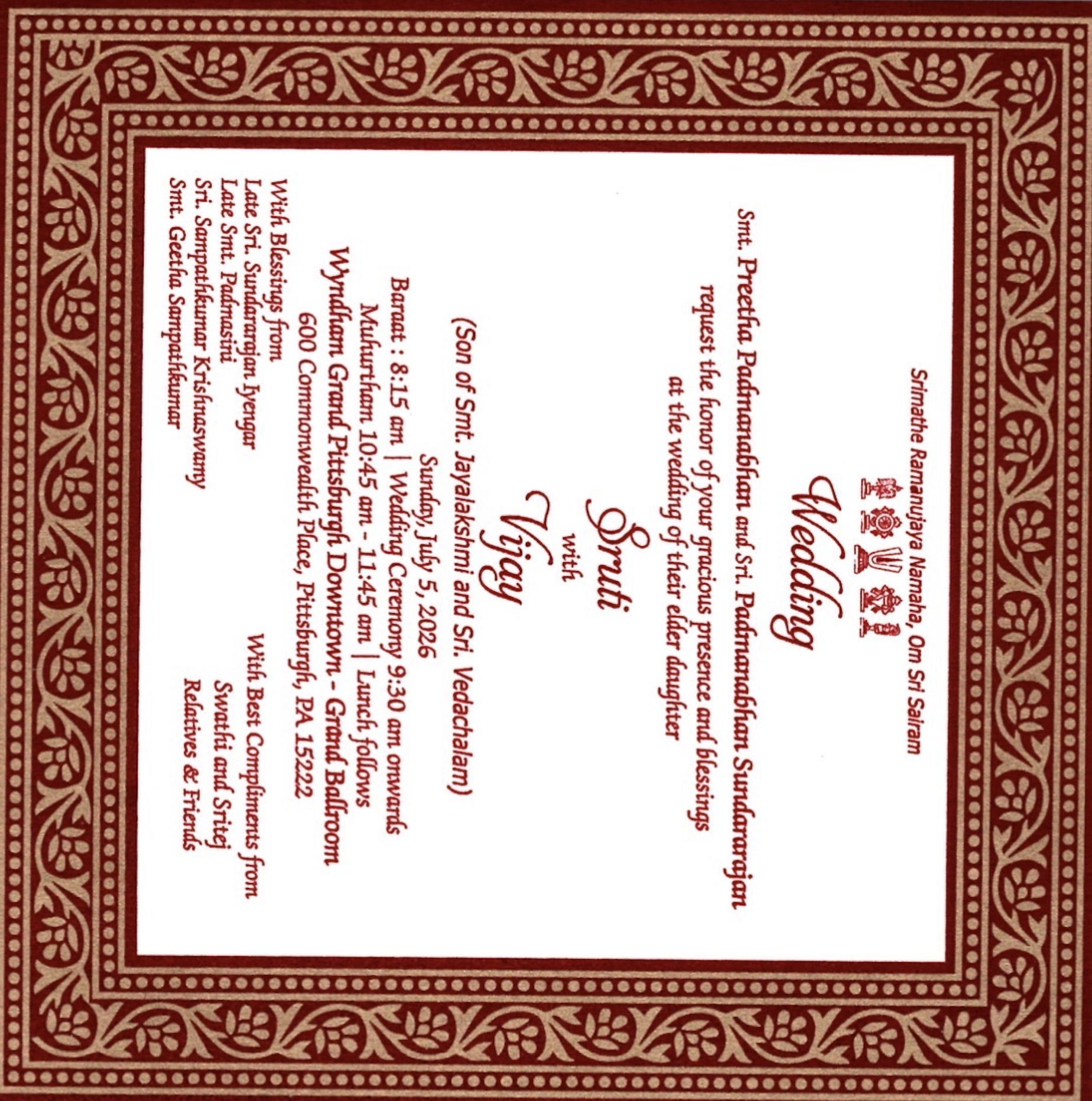 Sruti & Vijay Wedding Invitation